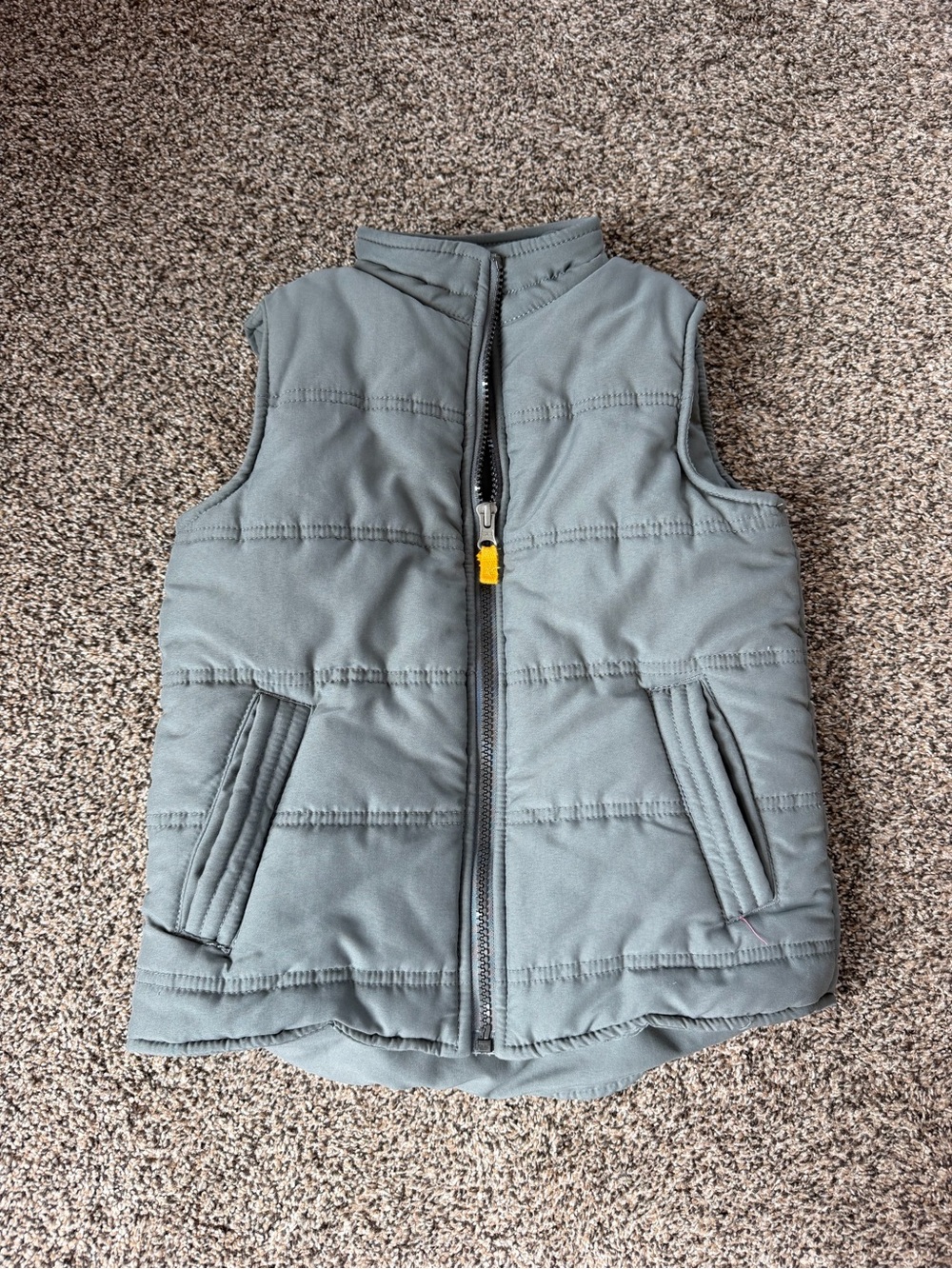 Carter's Gray Quilted Puffer Vest with Yellow Zipper Pull